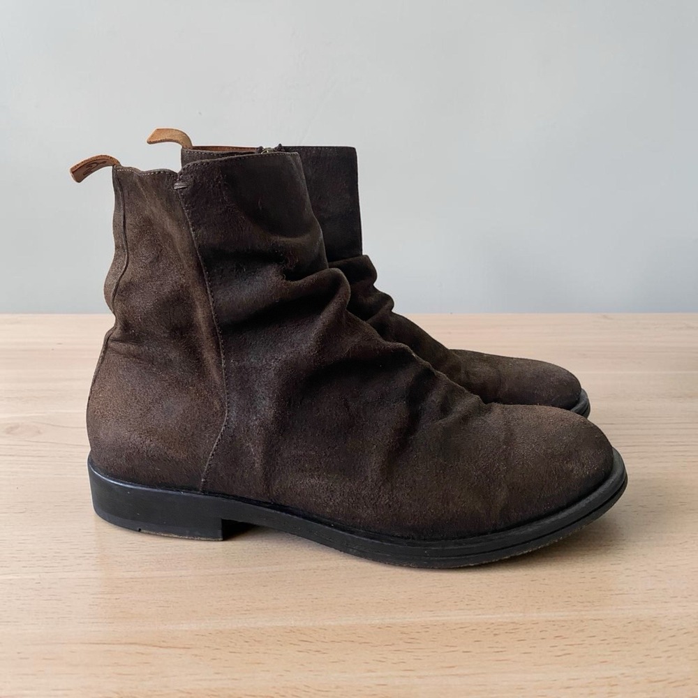 Elia Maurizi Slouch Chelsea Boots Men Size 8 Brown Suede Zip Made Italy $650